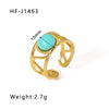 Basic Vintage Style Round Stainless Steel Plating Inlay Natural Stone 18k Gold Plated Open Rings