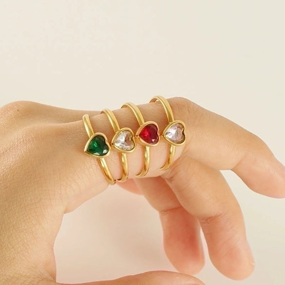 Casual Cute Square Heart Shape Flower Stainless Steel Plating Inlay Zircon 18k Gold Plated Open Ring