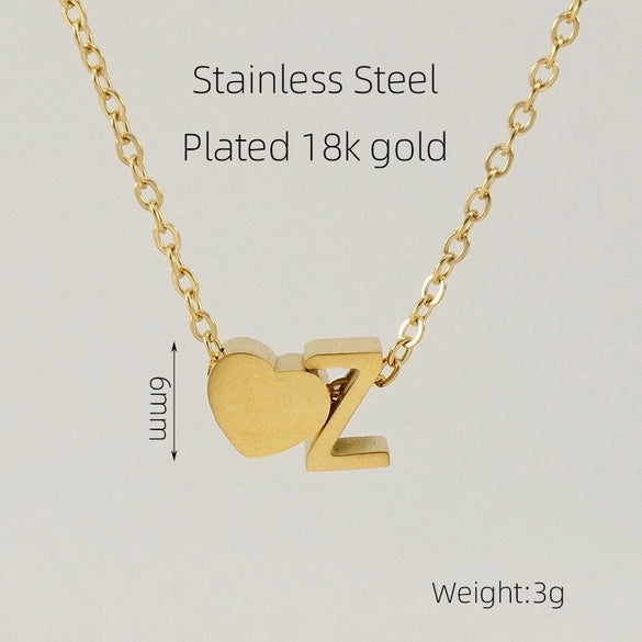 Casual French Style Letter Heart Shape Stainless Steel Plating 18k Gold Plated Pendant Necklace