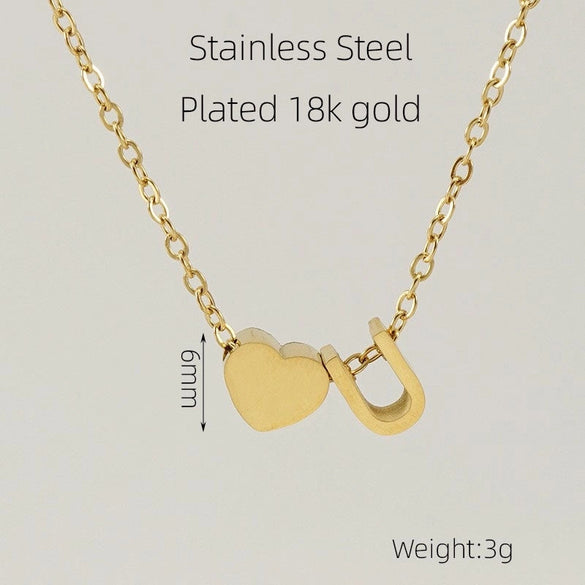 Casual French Style Letter Heart Shape Stainless Steel Plating 18k Gold Plated Pendant Necklace