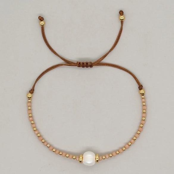 Casual Simple Style Round Artificial Crystal Freshwater Pearl Beaded Drawstring Braid Bracelets