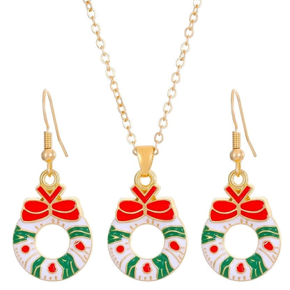 Christmas Classic Style Christmas Hat Christmas Tree Santa Claus Alloy Enamel Plating Inlay Artificial Rhinestones 18k Gold Plated Gold Plated Women's Earrings Necklace