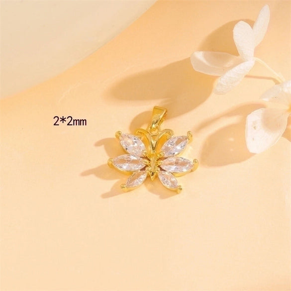 Cute Handmade Shiny Sunflower Leaves Heart Shape Brass 18k Gold Plated Zircon Charms In Bulk