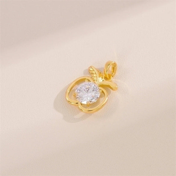 Cute Handmade Shiny Sunflower Leaves Heart Shape Brass 18k Gold Plated Zircon Charms In Bulk