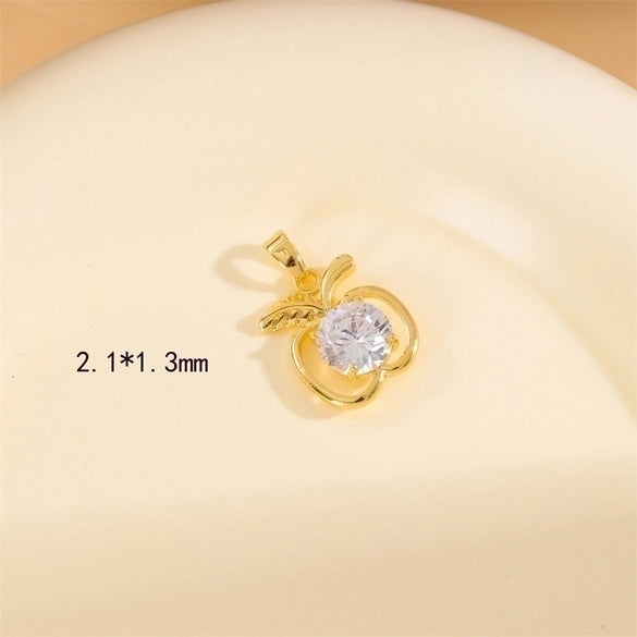 Cute Handmade Shiny Sunflower Leaves Heart Shape Brass 18k Gold Plated Zircon Charms In Bulk