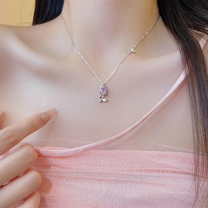 Elegant Geometric Titanium Steel Necklace Plating Zircon Stainless Steel Necklaces