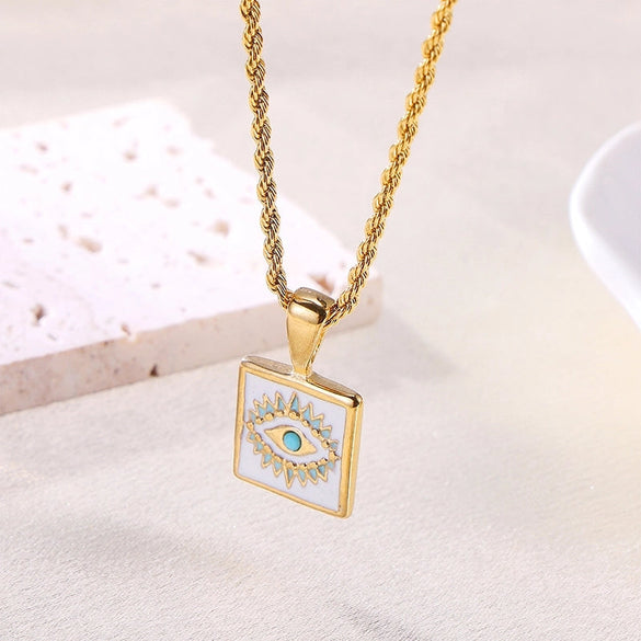 Elegant Retro Devil's Eye Rose Stainless Steel Enamel Plating 18k Gold Plated Pendant Necklace