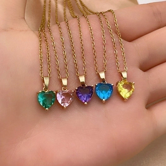 Elegant Simple Style Heart Shape Stainless Steel Plating Inlay Zircon Gold Plated Pendant Necklace