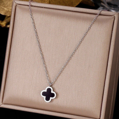 Elegant Simple Style Leaf Four Leaf Clover Insect Stainless Steel Plating Inlay Zircon Pendant Necklace