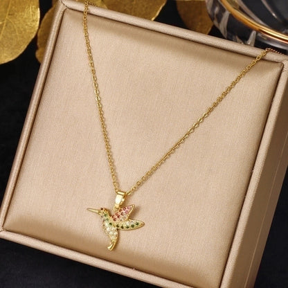 Elegant Simple Style Leaf Four Leaf Clover Insect Stainless Steel Plating Inlay Zircon Pendant Necklace