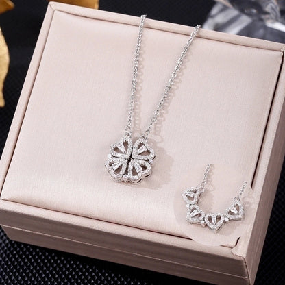 Elegant Simple Style Leaf Four Leaf Clover Insect Stainless Steel Plating Inlay Zircon Pendant Necklace