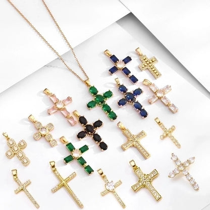 Ethnic Style Cross Stainless Steel Inlay Zircon Pendant Necklace