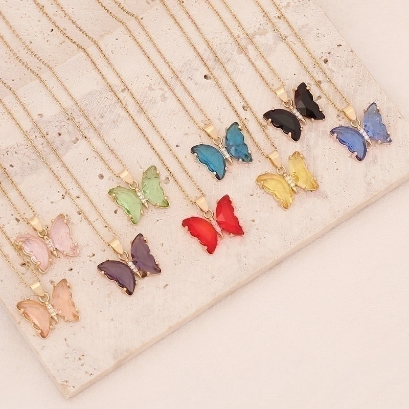 Fairy Style Butterfly Stainless Steel Necklace Inlay Crystal Stainless Steel Necklaces 1 Piece