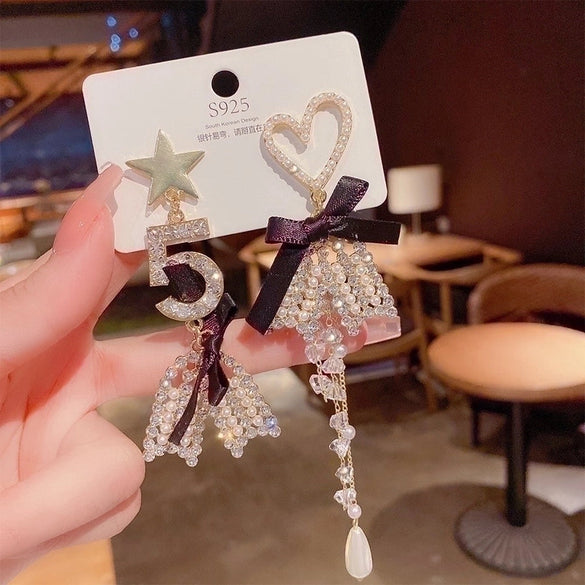 Fashion Geometric Heart Shape Bow Knot Copper Diamond Artificial Pearls Zircon Drop Earrings 1 Pair