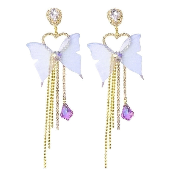 Fashion Geometric Heart Shape Bow Knot Copper Diamond Artificial Pearls Zircon Drop Earrings 1 Pair