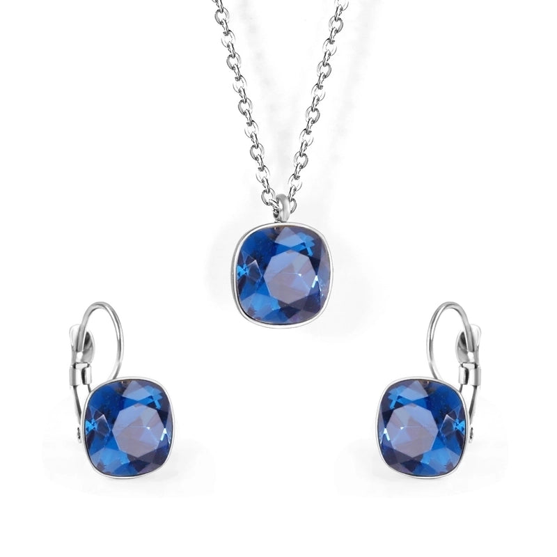 Fashion Geometric Stainless Steel Artificial Gemstones Earrings Necklace 1 Set