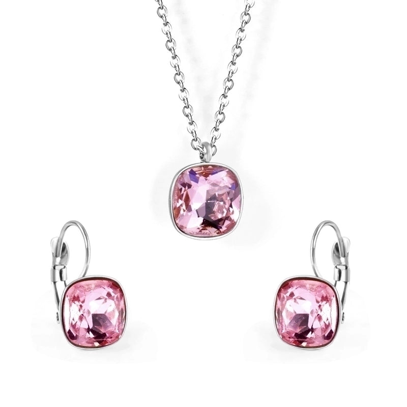 Fashion Geometric Stainless Steel Artificial Gemstones Earrings Necklace 1 Set