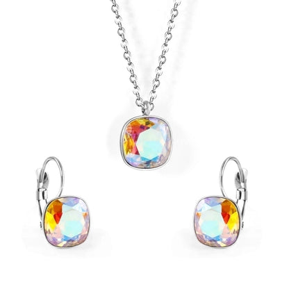 Fashion Geometric Stainless Steel Artificial Gemstones Earrings Necklace 1 Set