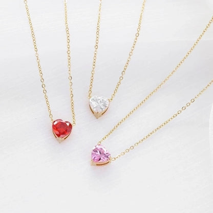 Fashion Heart Shape Titanium Steel Inlay Zircon Necklace