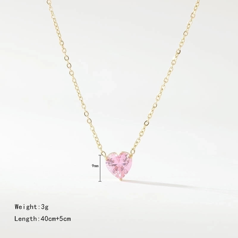 Fashion Heart Shape Titanium Steel Inlay Zircon Necklace