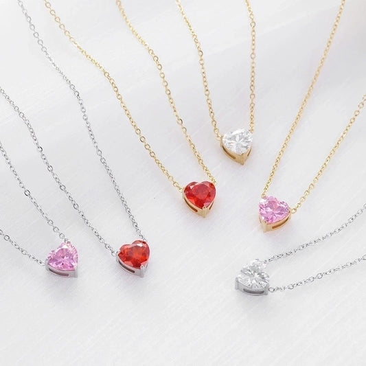 Fashion Heart Shape Titanium Steel Inlay Zircon Necklace