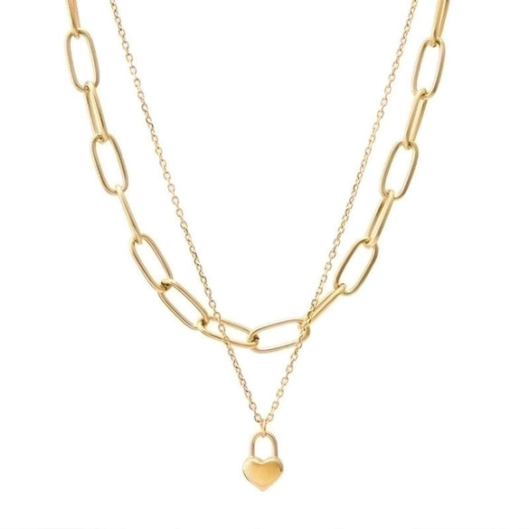Fashion Hip-hop Heart-shaped Titanium Steel Thick Chain Double-layer Clavicle Chain