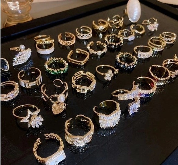 Fashion Rabbit Heart Shape Flower Copper Plating Inlay Shell Zircon Open Ring 1 Piece