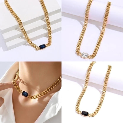 Fashion Rectangle Stainless Steel Plating Zircon 18k Gold Plated Necklace