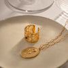Fashion Round Stainless Steel Plating Inlay Natural Stone 18k Gold Plated Open Ring