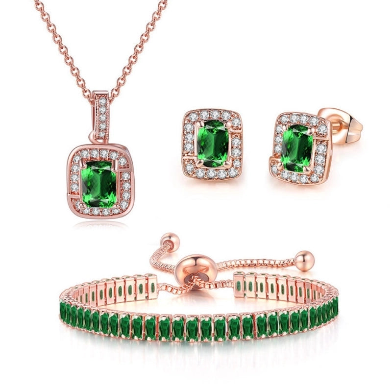 Fashion Square Copper Inlay Zircon Bracelets Earrings Necklace