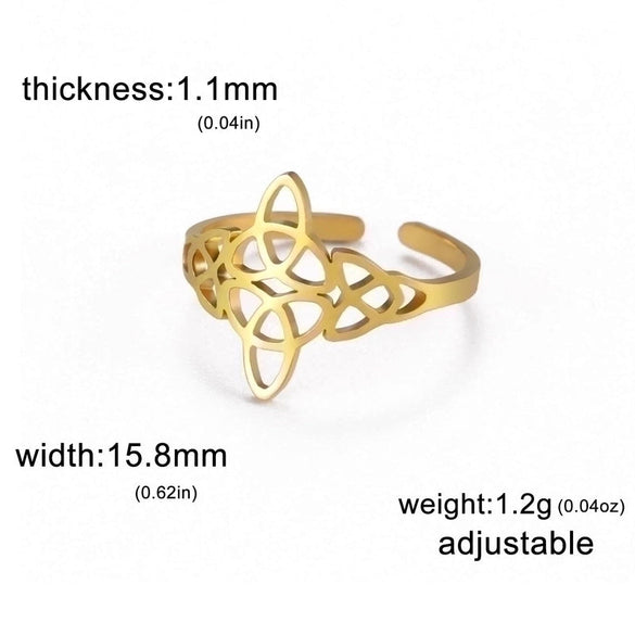Hot Selling Product Titanium Steel Cut Hollow Single Layer Witch Knot Ring 304 Material Stainless Steel Open Adjustable Ring