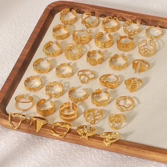 Ig Style Basic Simple Style Four Leaf Clover Heart Shape Flower Stainless Steel Plating 18k Gold Plated Open Rings