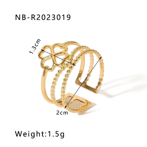 Ig Style Basic Simple Style Four Leaf Clover Heart Shape Flower Stainless Steel Plating 18k Gold Plated Open Rings