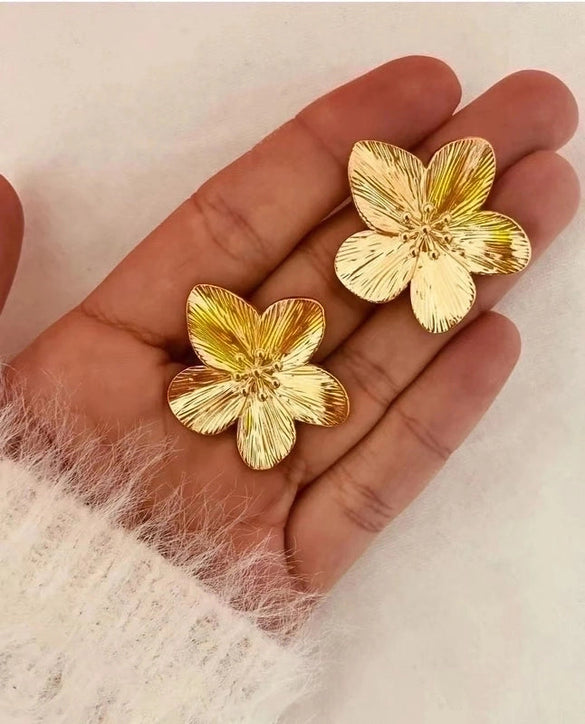Ins Style Flower Butterfly Stainless Steel Plating Inlay Turquoise 18k Gold Plated Rings Earrings