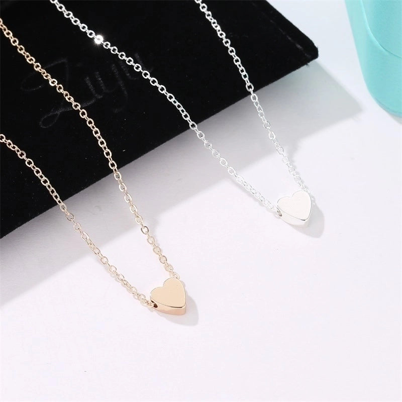 Korea Peach Heart Mini Love Glossy Three-dimensional Pendant Love Clavicle Chain For Women