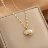 Lady Animal Flower Artificial Pearl Titanium Steel Copper Plating Inlay Zircon Pendant Necklace