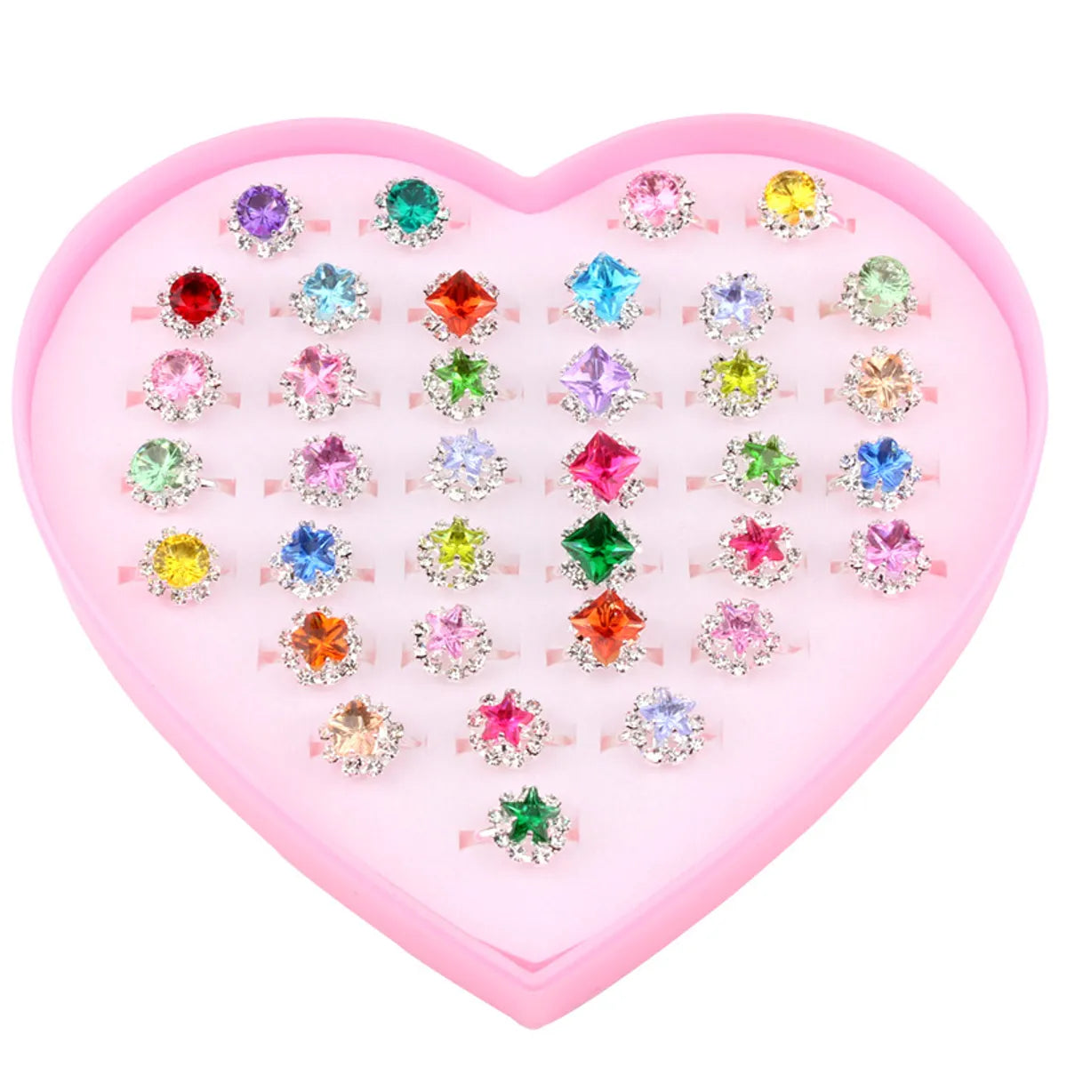 Exquisite Rings Adjustable Love Box Set 36 Pieces Love Rhinestone Rings