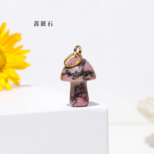 Natural Crystal Small Mushroom Pendant Agate Semi-precious Stone Ore Diy Necklace Ornament Wholesale