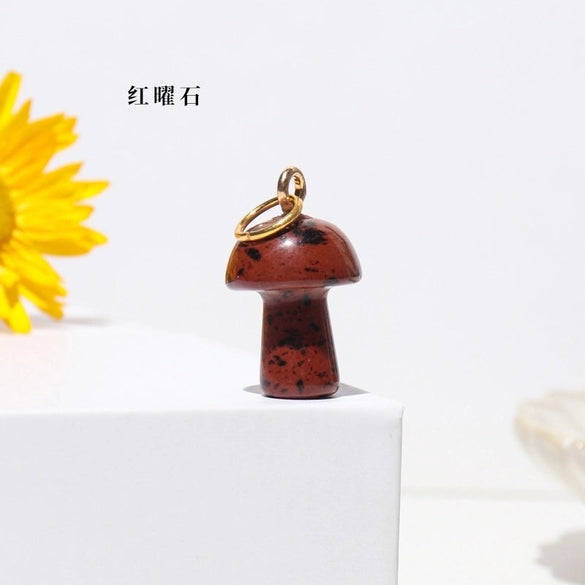 Natural Crystal Small Mushroom Pendant Agate Semi-precious Stone Ore Diy Necklace Ornament Wholesale