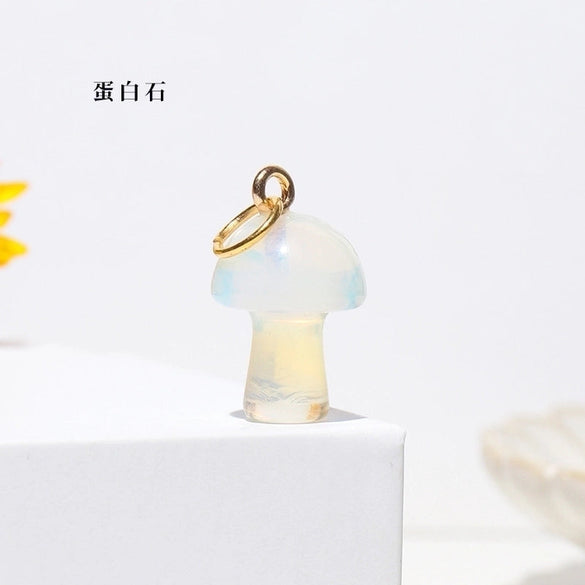 Natural Crystal Small Mushroom Pendant Agate Semi-precious Stone Ore Diy Necklace Ornament Wholesale