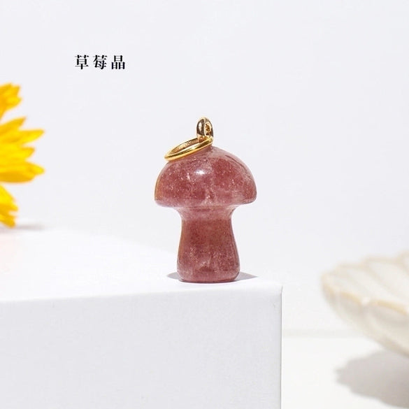 Natural Crystal Small Mushroom Pendant Agate Semi-precious Stone Ore Diy Necklace Ornament Wholesale