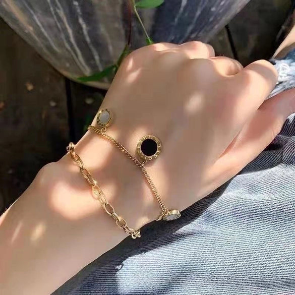New Black And White Shells Contrast Color Double-layer Titanium Steel Women's Bracelet
