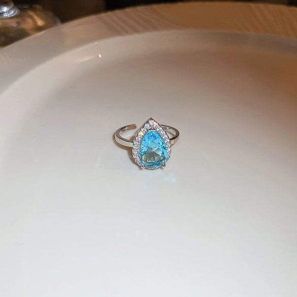 Korean temperament diamond zircon geometric opening ring light luxury niche fashion index finger ring Internet celebrity versatile jewelry women