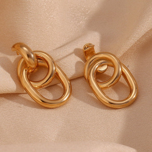 Fashion Circle Geometric Stainless Steel 18K Gold Plated Earrings