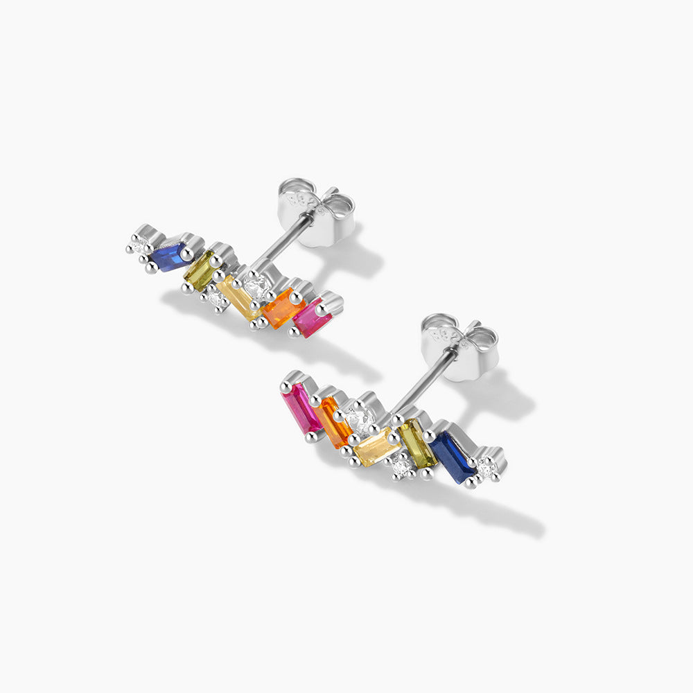 Simple Style Geometric Sterling Silver Inlay Zircon Ear Studs 1 Pair