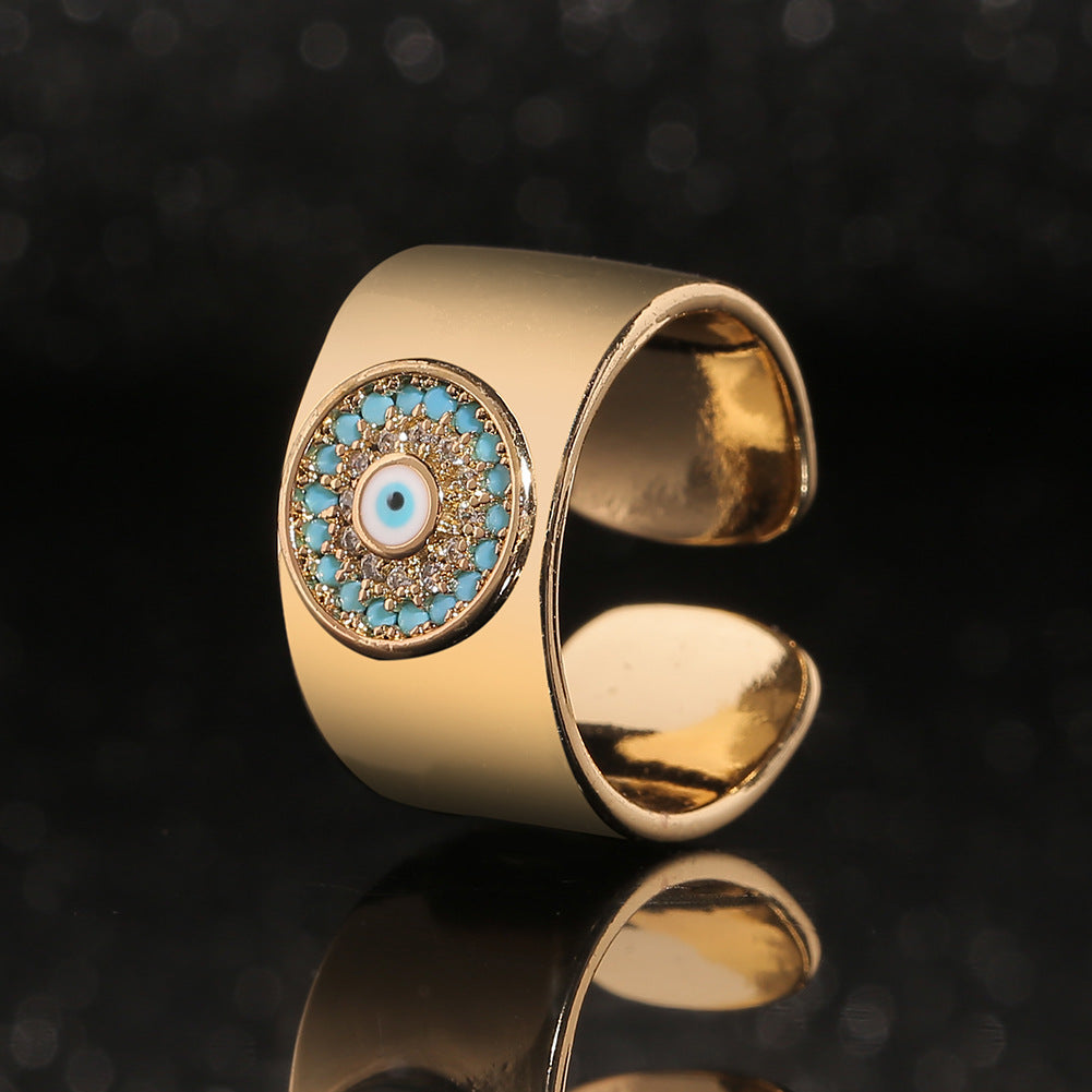 Copper Plated Real Gold Micro-inlaid Zircon Wide Round Tail Ring Source