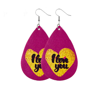 1 Pair Lady Streetwear Letter Heart Shape Pu Leather Drop Earrings