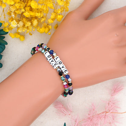 Bohemian Style Color Crystal Letter Beaded Small Bracelet