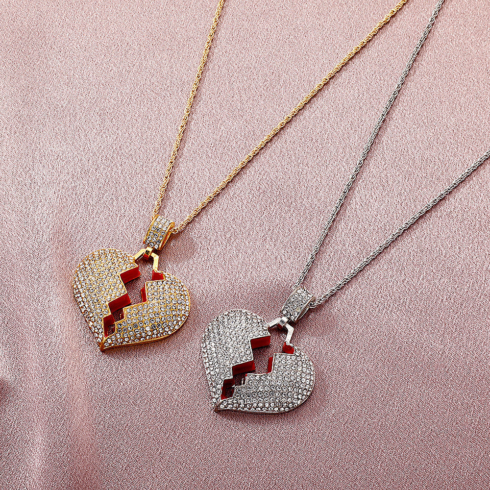 Retro Diamond Broken Heart Pendant Clavicle Chain Necklace Wholesale Jewelry Gooddiy