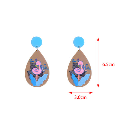 1 Pair Cartoon Style Cactus Leaves Flamingo Arylic Women's Drop Earrings